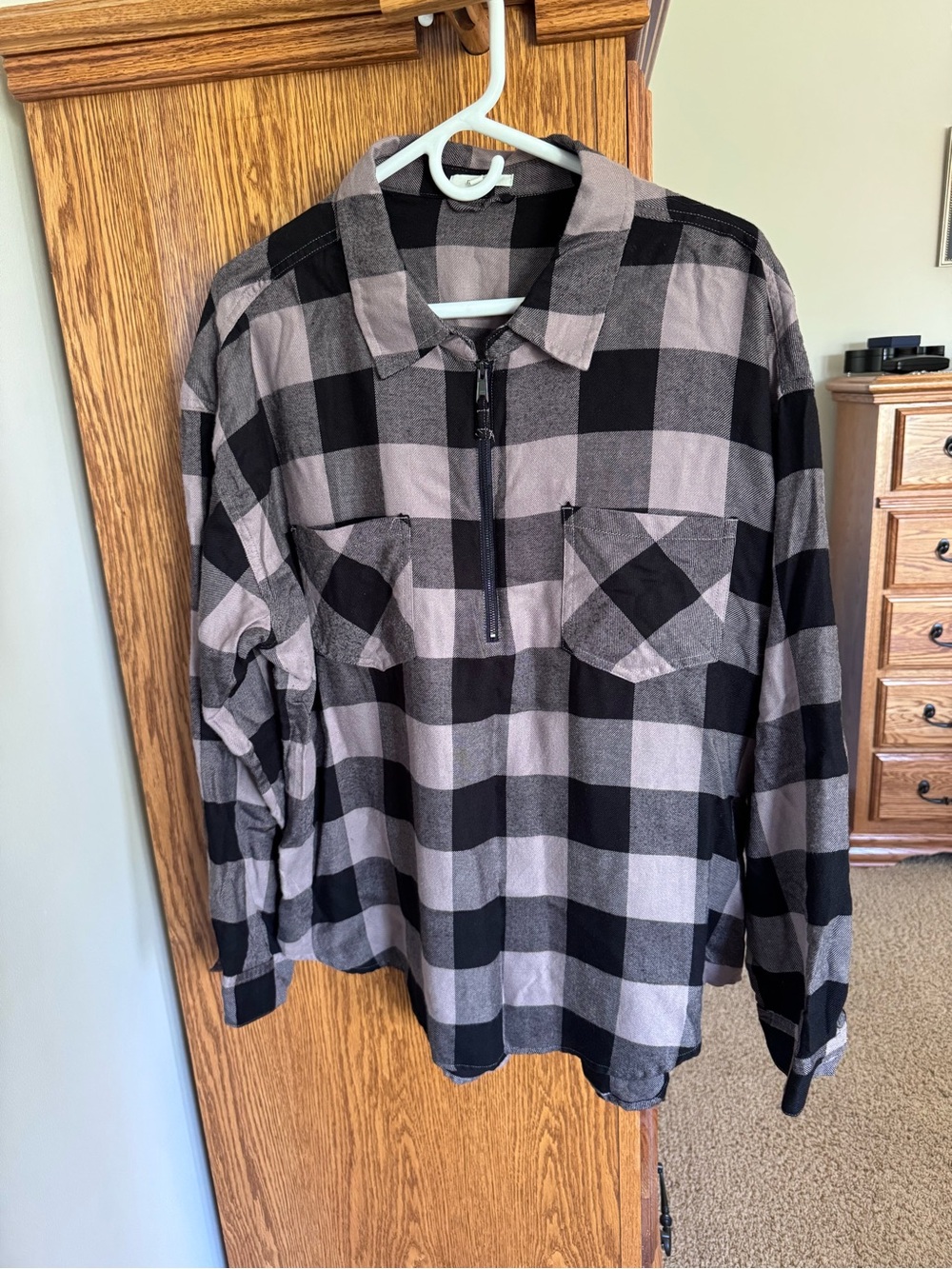 Maurices Black Plaid Half-Zip Shirt